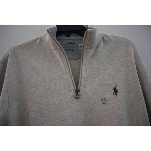 Polo Ralph Lauren Men's Sz M Gray Luxury Jersey Quarter-Zip Pullover $125 - Picture 4 of 8